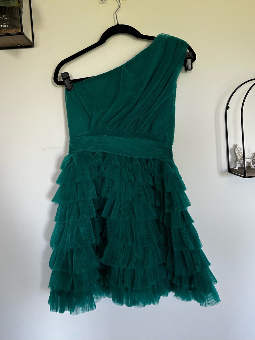 Endless Rose Jade Green One-Shoulder Tiered Tulle Ruffle Skirt Minidress‎ Medium